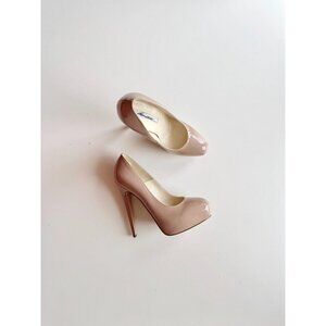BRIAN ATWOOD Maniac 120 Nude Patent Leather Almond Toe Platform Pumps, Size 36.5